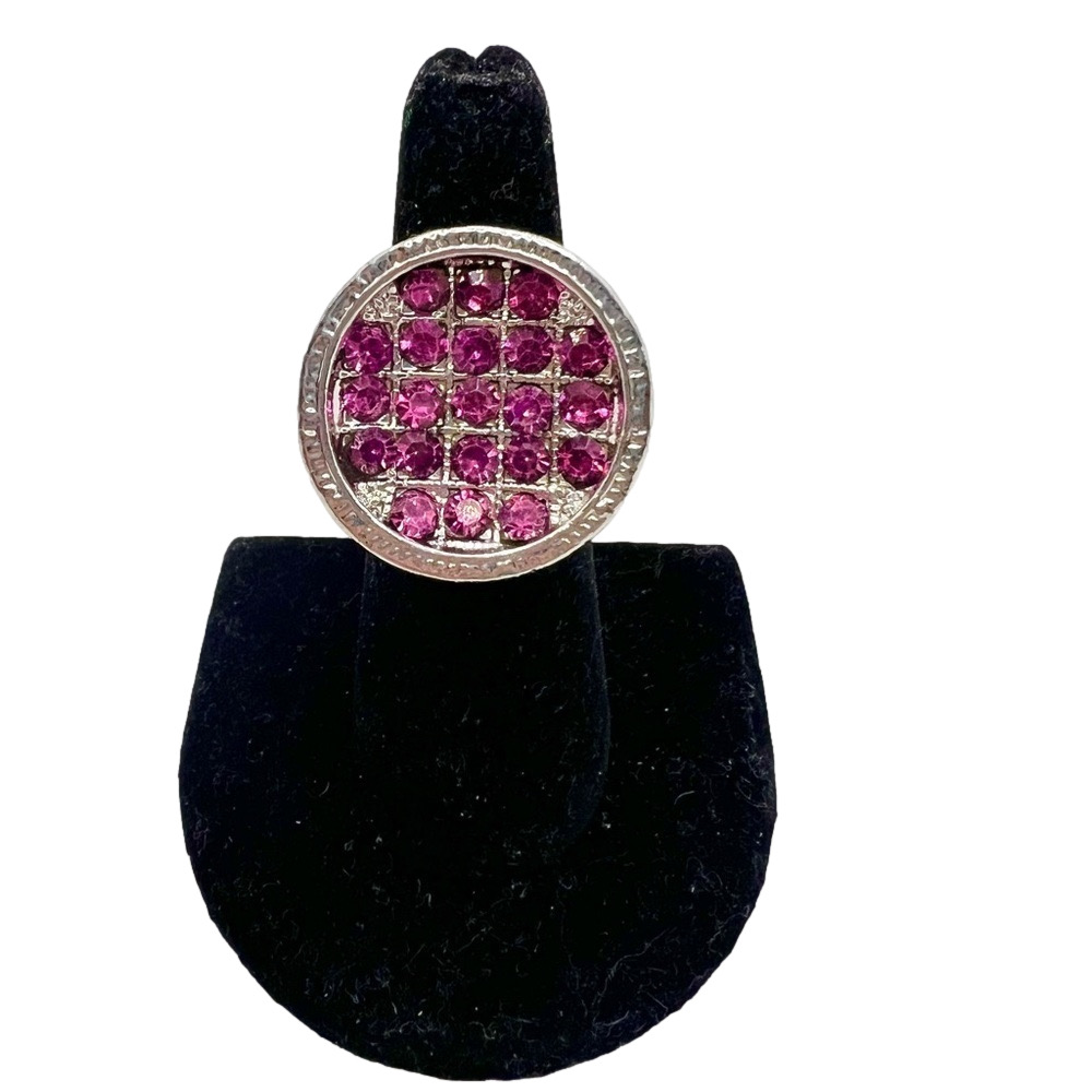 🍭6/$30 jewel studded silver tone circular adjustable cocktail statement ring